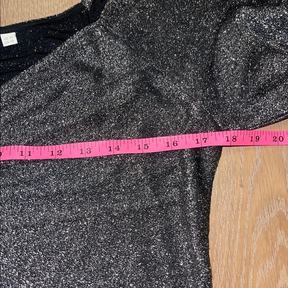 New Boden Silver Glitter Women's Blouse puff sleeve cinched top short sleeve